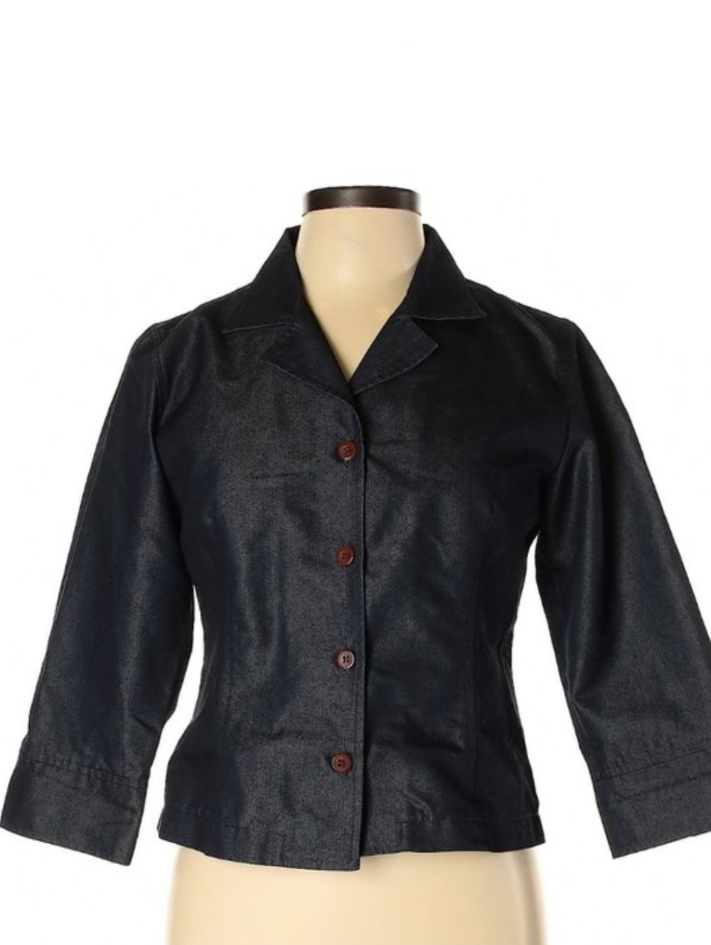 90s Vintage Harve Benard Studio Smooth Dark Blue Denim Blazer Jacket 3/4 Sleeves